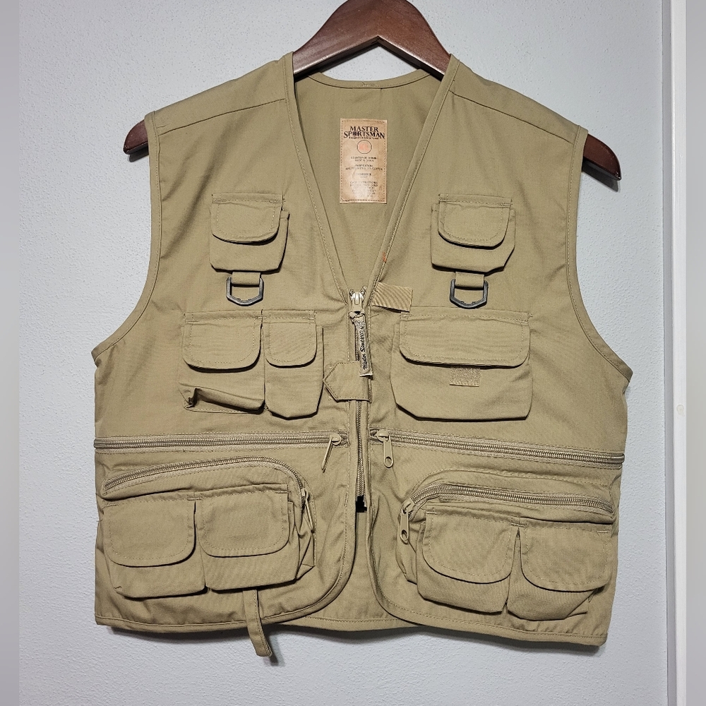 Master Sportsman Khaki Fishing Utility Cargo Vest Men's Size X-Large